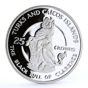 Turks and Caicos 25 crowns Queen's Beast The Bull of Clarence silver coin 1978