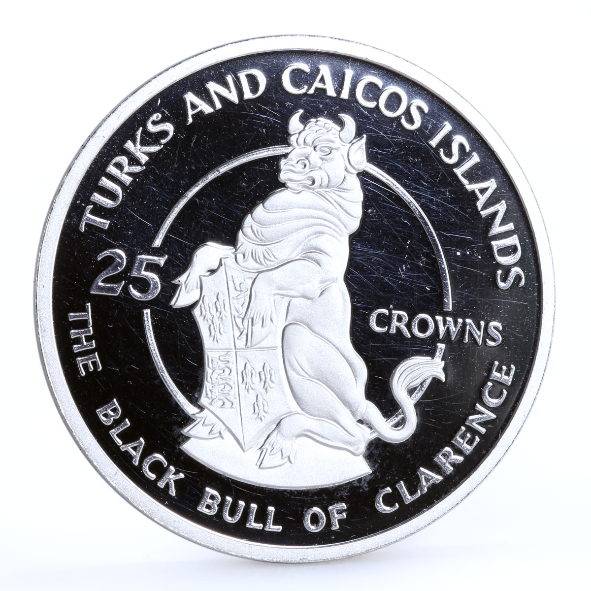 Turks and Caicos 25 crowns Queen's Beast The Bull of Clarence silver coin 1978