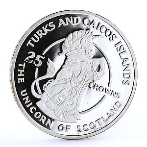 Turks and Caicos 25 crowns Queen's Beast The Scottish Unicorn silver coin 1978