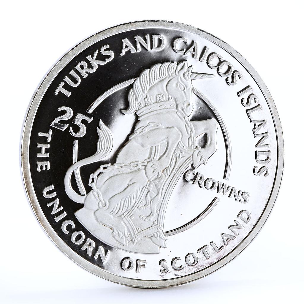 Turks and Caicos 25 crowns Queen's Beast The Scottish Unicorn silver coin 1978
