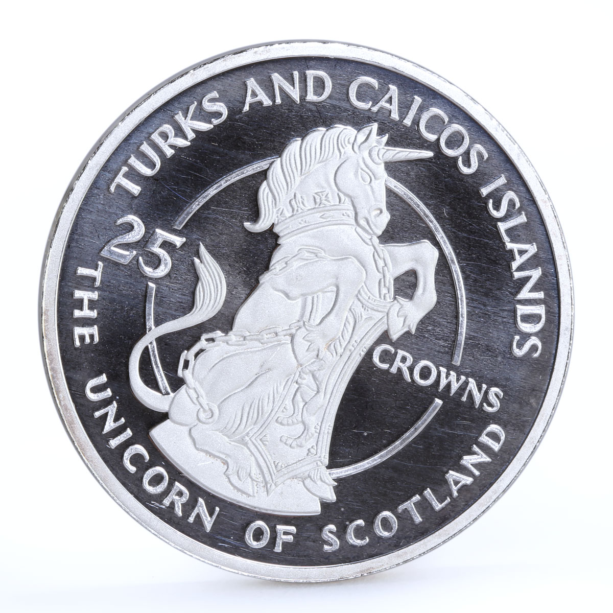 Turks and Caicos 25 crowns Queen's Beast The Scottish Unicorn silver coin 1978