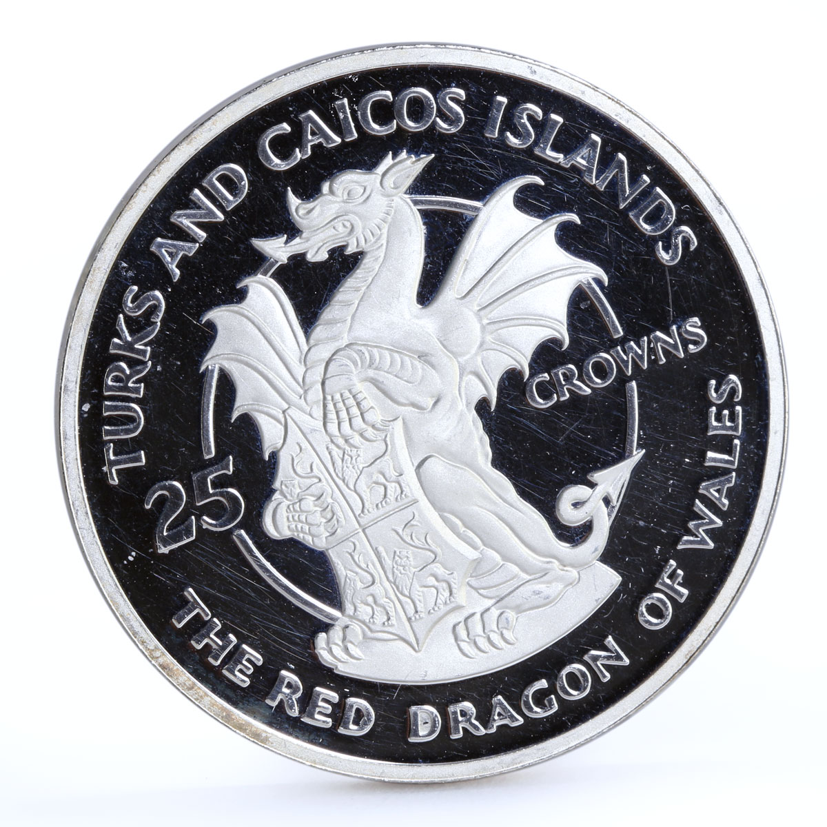 Turks and Caicos 25 crowns Queen's Beast The Wales Red Dragon silver coin 1978