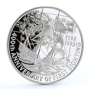 Falkland Islands 5 pounds Discovery of America Ship Desire silver coin 1992