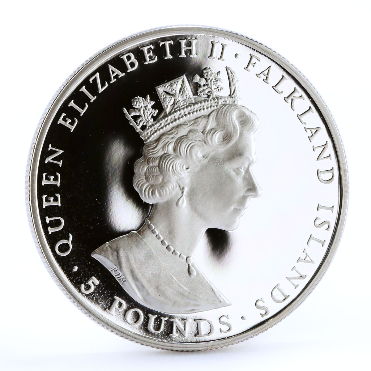 Falkland Islands 5 pounds Discovery of America Ship Desire silver coin 1992