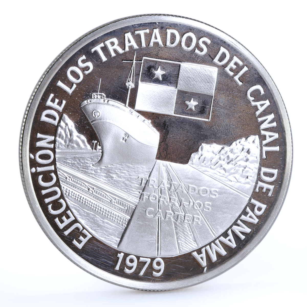 Panama 10 balboas Canal Treaty Ship proof silver coin 1979