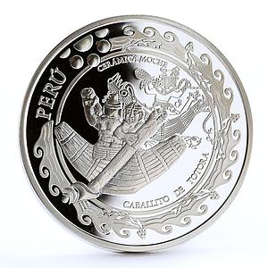 Peru 1 sol Ibero-American series Indians Sailing Moche Ceramic silver coin 2002