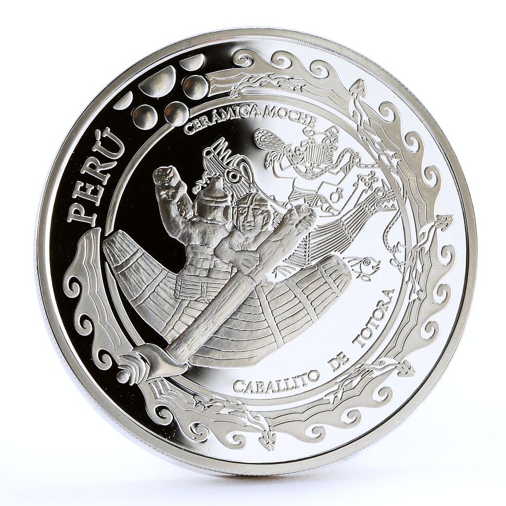 Peru 1 sol Ibero-American series Indians Sailing Moche Ceramic silver coin 2002