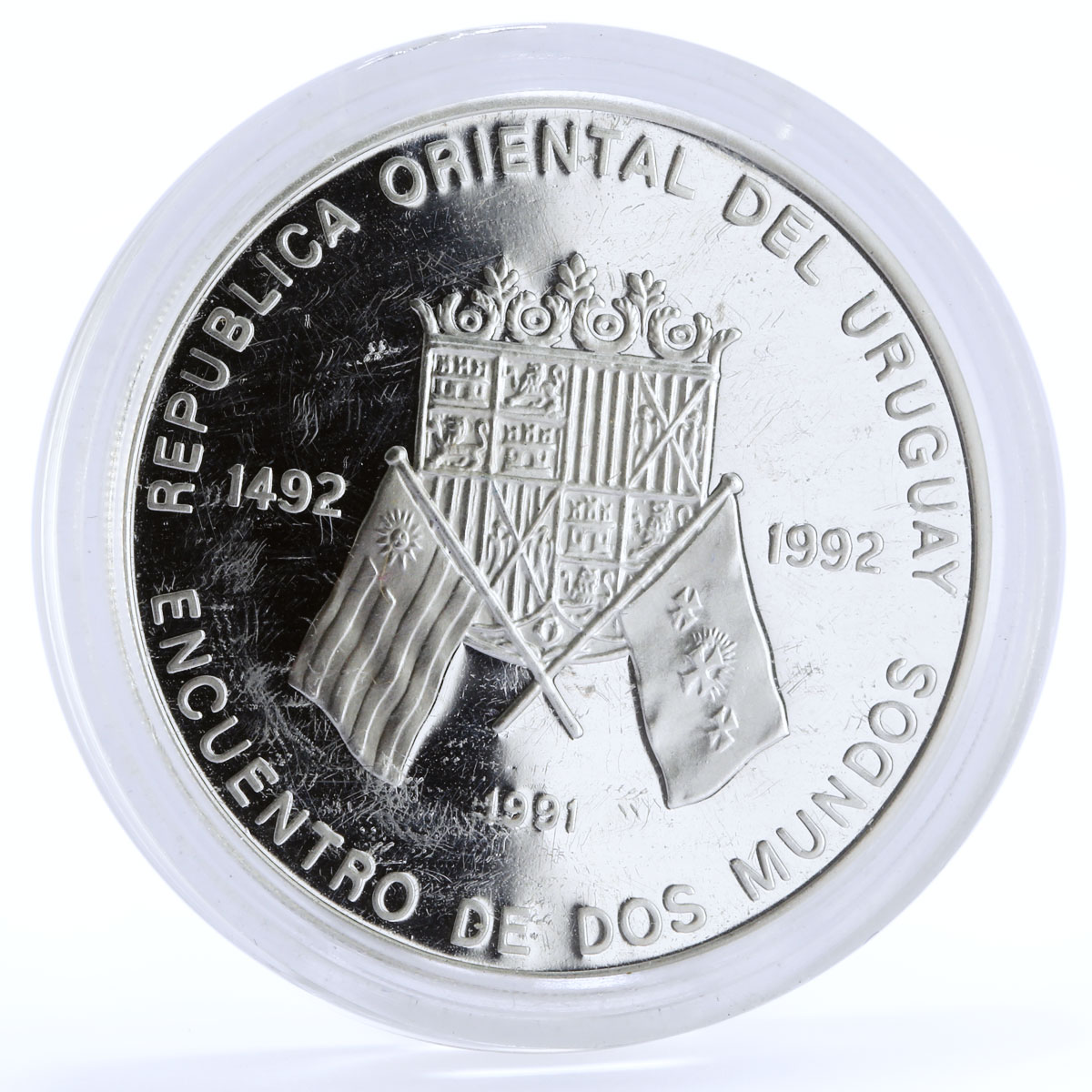 Uruguay 50000 pesos Ibero-American series Coat of Arms proof silver coin 1991