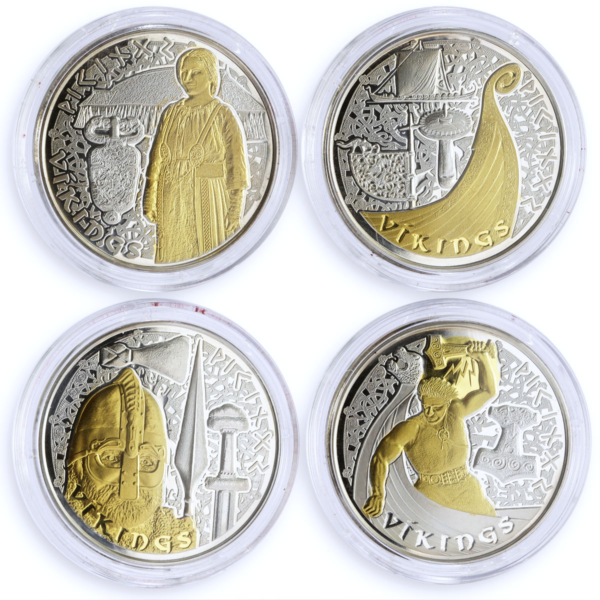 Andorra set 4 coins The Vikings gilded silver coins 2008