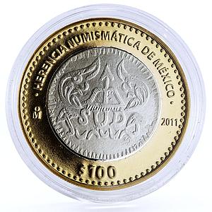 Mexico 100 pesos Numismatic Heritage SUD 8 Reales bimetal coin 2011