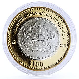 Mexico 100 pesos Numismatic Heritage SUD 8 Reales bimetal coin 2011
