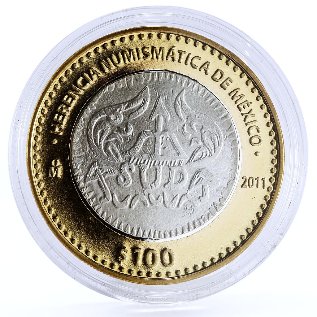 Mexico 100 pesos Numismatic Heritage SUD 8 Reales bimetal coin 2011