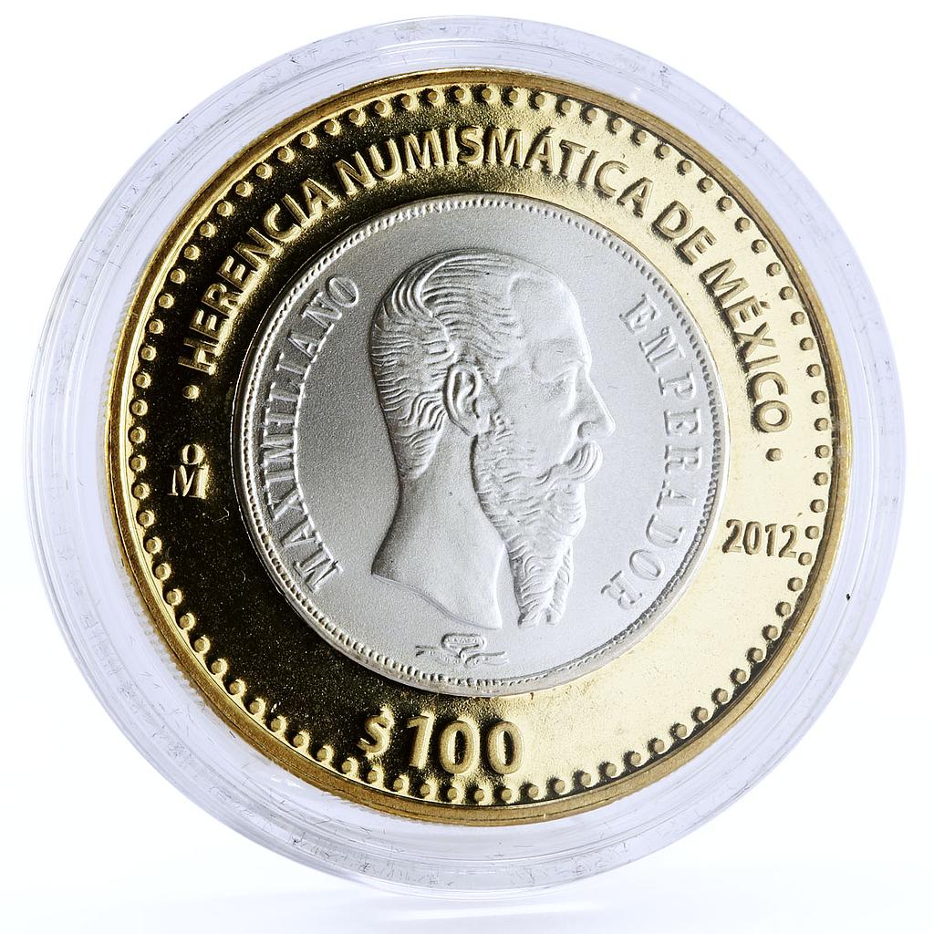 Mexico 100 pesos Heritage 1866 1 Peso Emperor Maximiliano bimetal coin 2012
