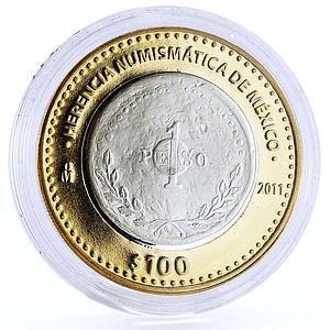 Mexico 100 pesos Numismatic Heritage Pillar Dollar bimetal coin 2011