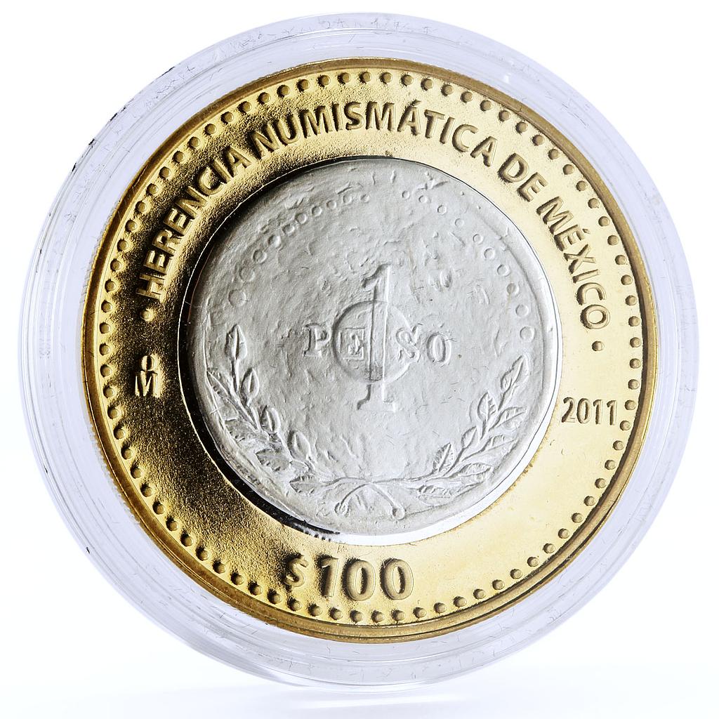 Mexico 100 pesos Numismatic Heritage Pillar Dollar bimetal coin 2011