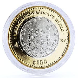 Mexico 100 pesos Numismatic Heritage Bolita Peso bimetal coin 2011