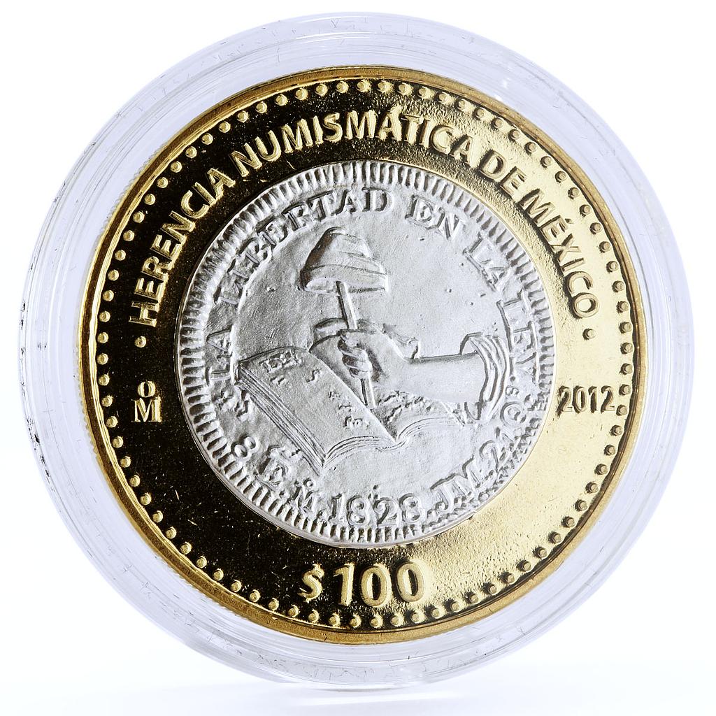 Mexico 100 pesos Numismatic Heritage 1828 8 Escudos bimetal coin 2012