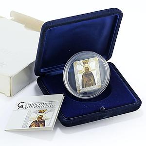 Cook Islands 5 dollars Russian Icons St. Sergius of Radonezh silver coin 2010