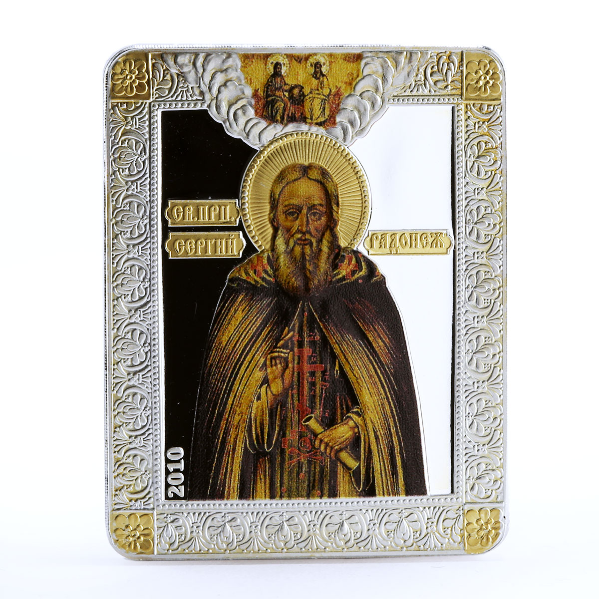 Cook Islands 5 dollars Russian Icons St. Sergius of Radonezh silver coin 2010
