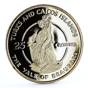 Turks and Caicos 25 crowns Queen's Beast The Yale of Beaufort silver coin 1978