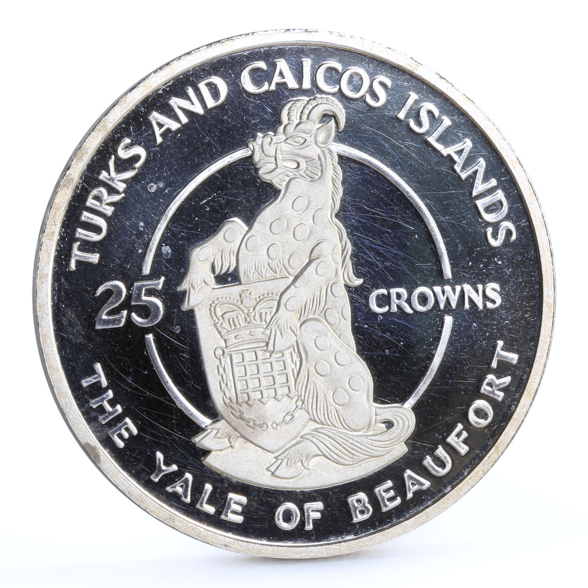Turks and Caicos 25 crowns Queen's Beast The Yale of Beaufort silver coin 1978