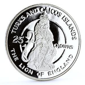 Turks and Caicos 25 crowns Queen's Beast The Lion of England silver coin 1978