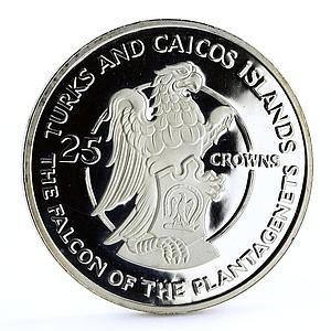 Turks and Caicos 25 crowns Queen's Beast Plantagenets Falcon silver coin 1978