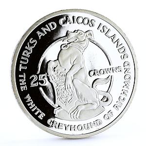 Turks and Caicos 25 crowns Queen's Beast White Greyhound Dog silver coin 1978