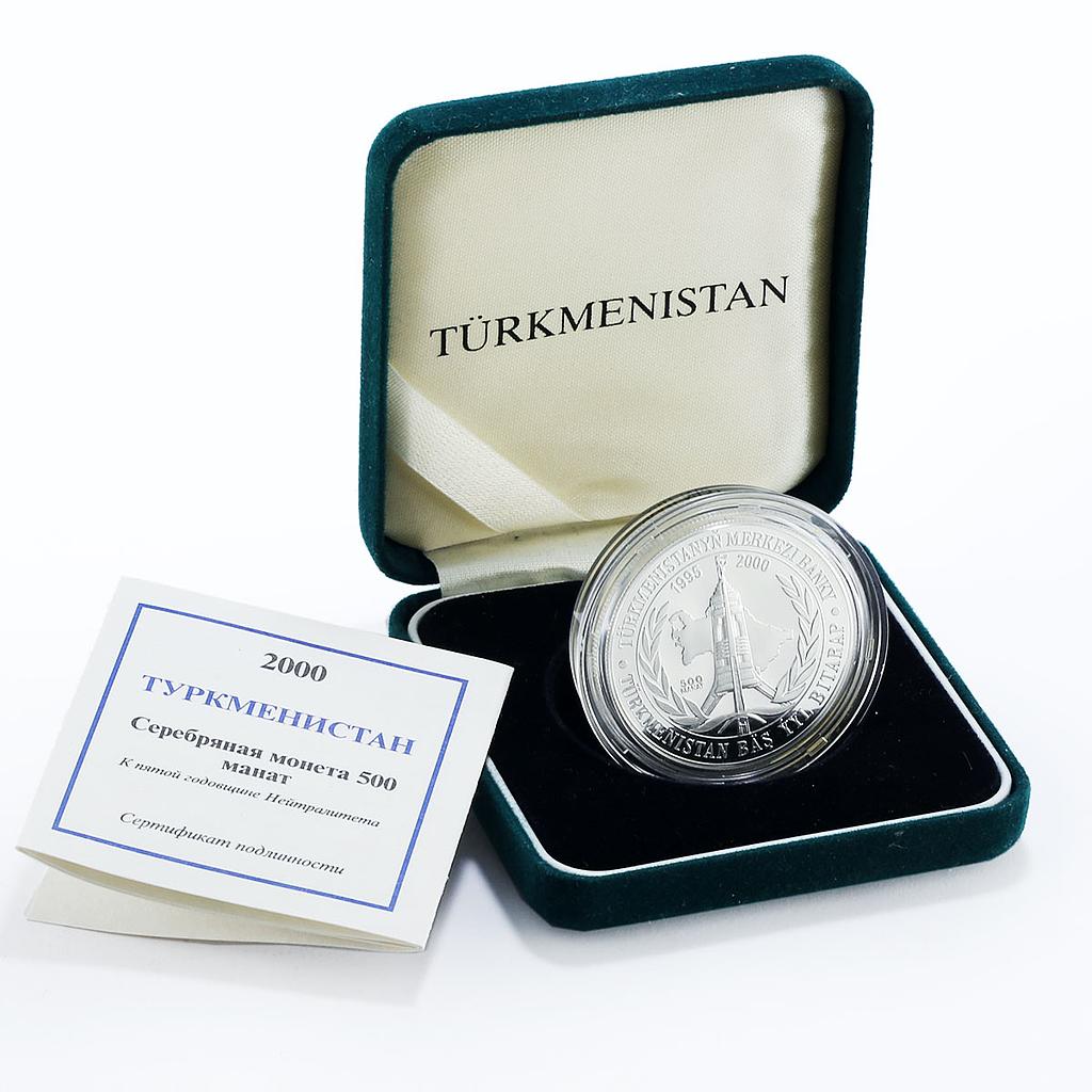 Turkmenistan 500 manat 5 Years of Neutrality of Turkmenistan silver coin 2000