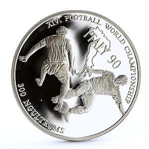 Bhutan 300 ngultrums Football World Cup in Italy Players silver coin 1990