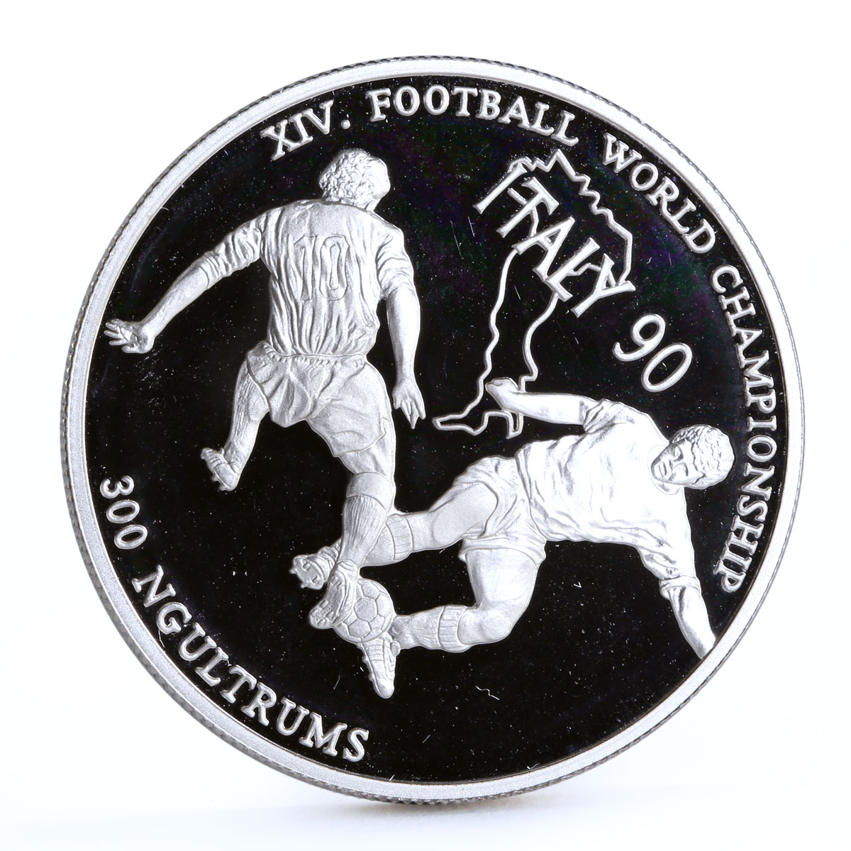 Bhutan 300 ngultrums Football World Cup in Italy Players silver coin 1990