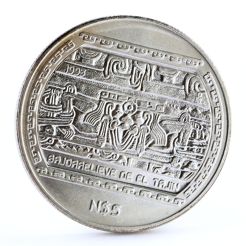 Mexico 5 pesos Precolombina series Bajo de el Tajin silver coin 1993