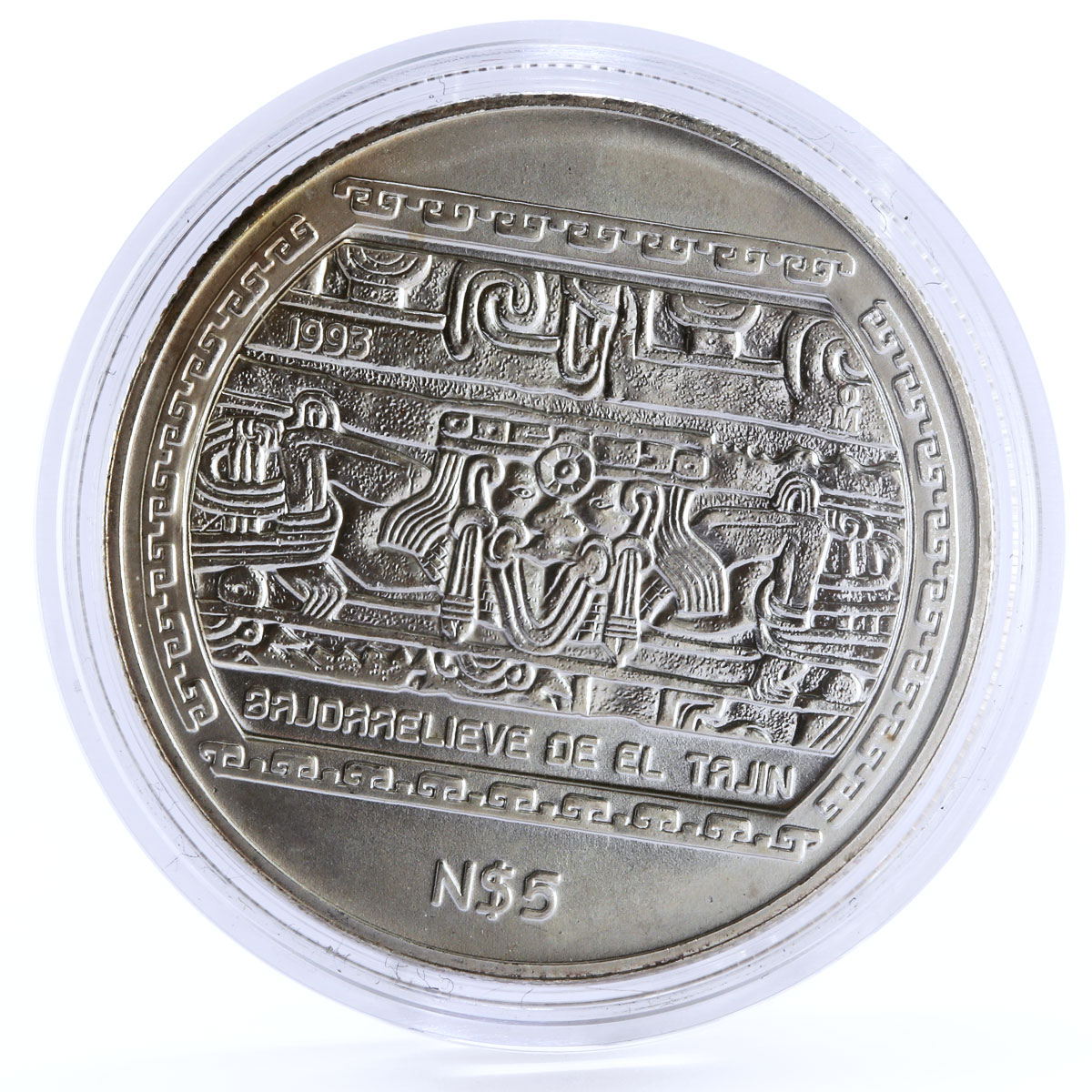 Mexico 5 pesos Precolombina series Bajo de el Tajin silver coin 1993