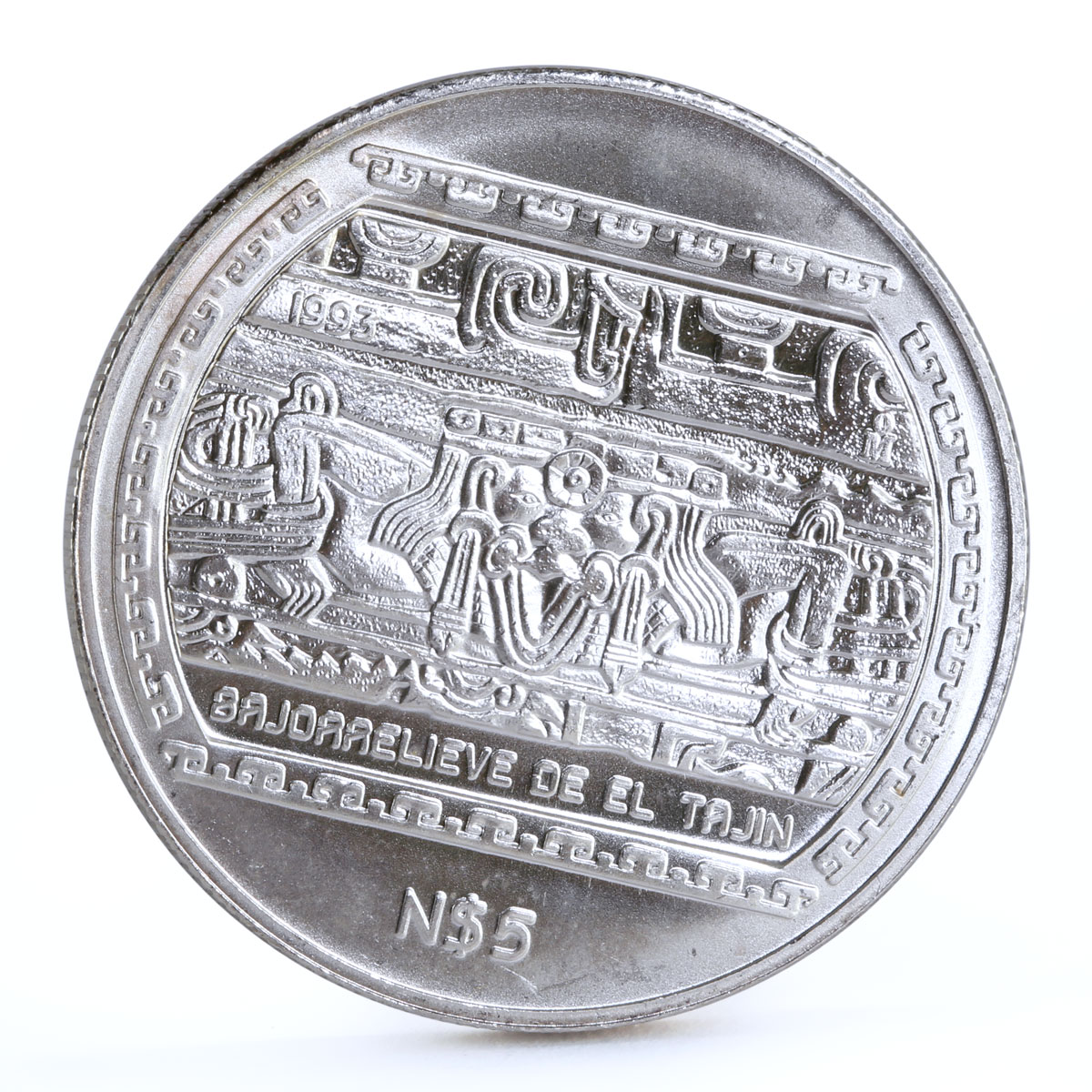 Mexico 5 pesos Precolombina series Bajo de el Tajin silver coin 1993
