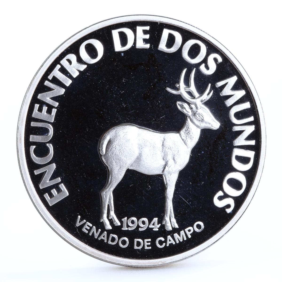 Uruguay 200 pesos Ibero American series Pampas Deer Fauna proof silver coin 1994