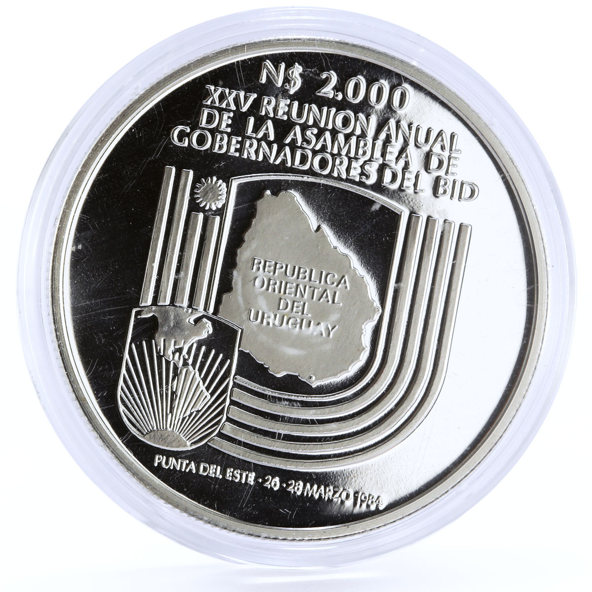 Uruguay 2000 pesos XXI BID Governors Assembly National Symbols silver coin 1984