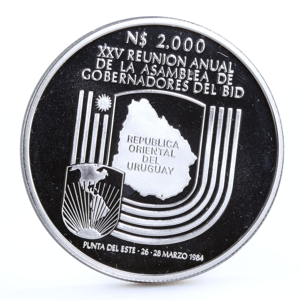 Uruguay 2000 pesos XXI BID Governors Assembly National Symbols silver coin 1984