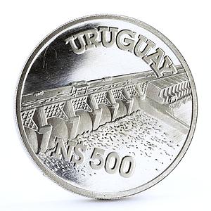 Uruguay 500 pesos Hydroelectric Dam silver coin 1983