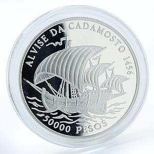 Guinea-Bissau 50000 pesos Alvise da Cadamosto ship silver coin 1996