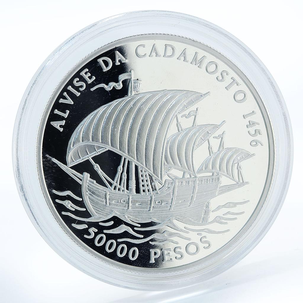 Guinea-Bissau 50000 pesos Alvise da Cadamosto ship silver coin 1996