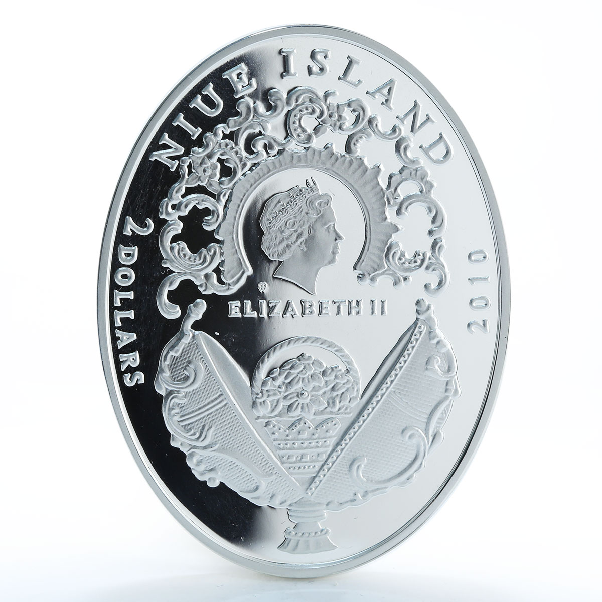 Niue 2 dollars Imperial Faberge Eggs Clover Leaf Egg zircons silver coin 2010