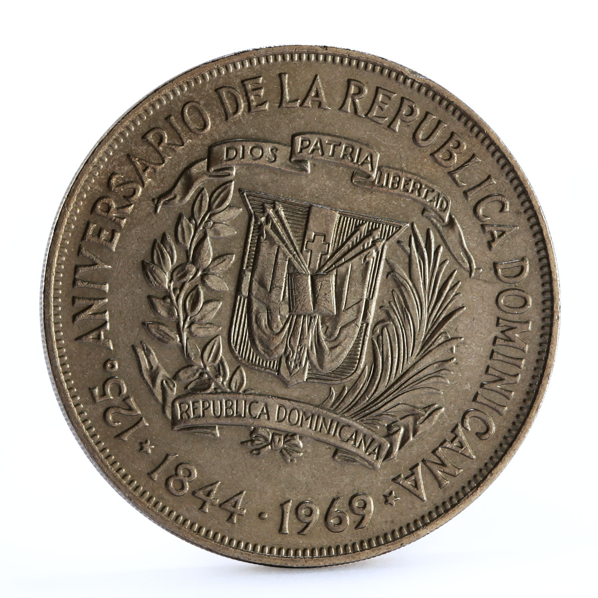 Dominican Republic 1 peso 125 Years of Independence State Freedom CuNi coin 1969