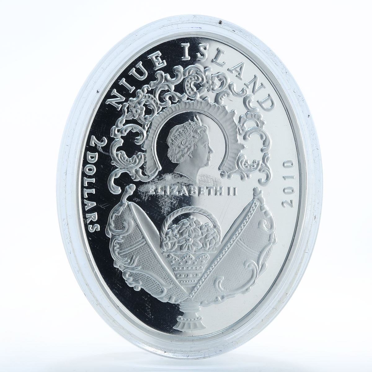 Niue 2 dollars Imperial Faberge Eggs Clover Leaf Egg zircons silver coin 2010