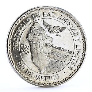 Peru 20 soles Protocol of Rio de Janeiro Bird Fauna silver coin 1992