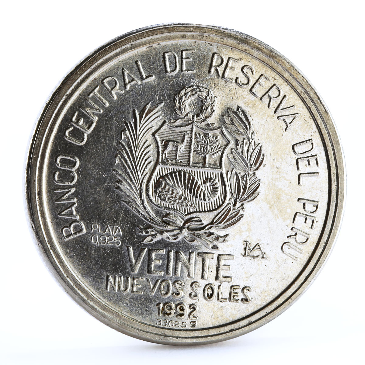 Peru 20 soles Protocol of Rio de Janeiro Bird Fauna silver coin 1992