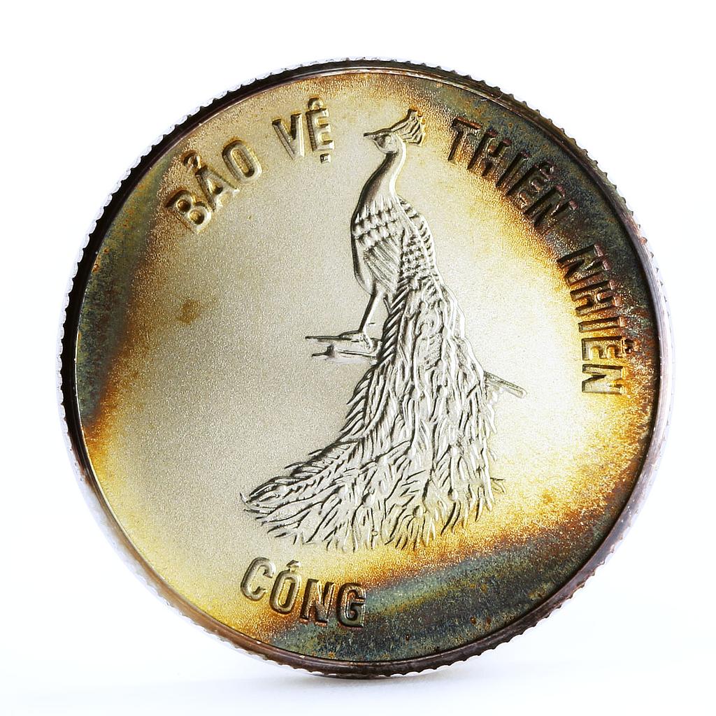Vietnam 100 dong Natural Animals Protection Peacock Paon silver coin 1986