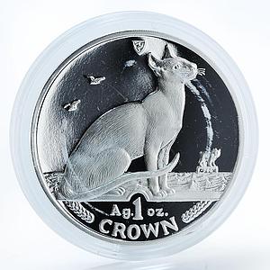 Isle of Man 1 crown Home Pets Siamese Cat Animals proof silver coin 1992