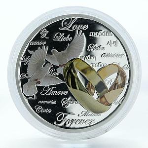Niue 2 dollars Love Forever Doves Wedding colored proof silver coin 2011