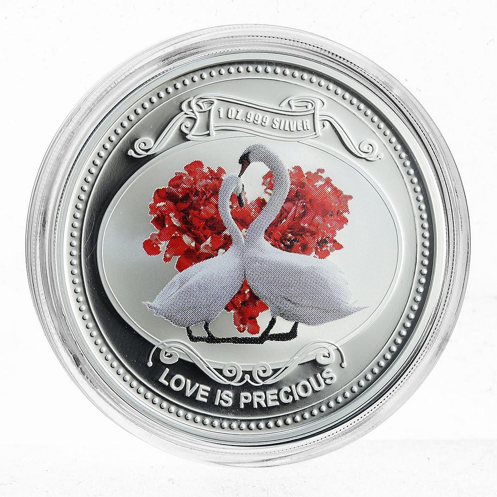 Niue 2 dollars Love is Precious Heart Shaped Love Swans silver 1 oz coin 2014