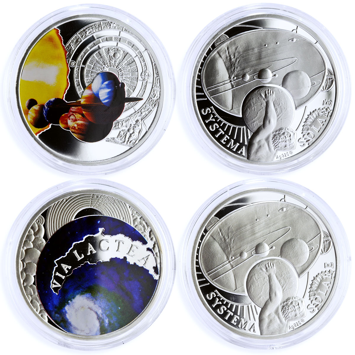 Poland set of 14 tokens Systema Solare Solar System Galaxy silver tokens 2009